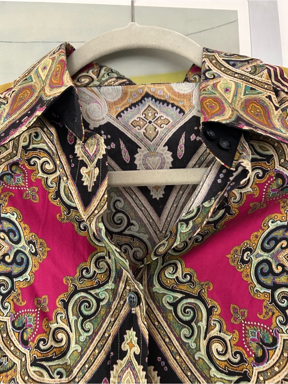 ETRO Kaleidoscopic Paisley-Print Button-Down Shirt in Mustard and Fuchsia